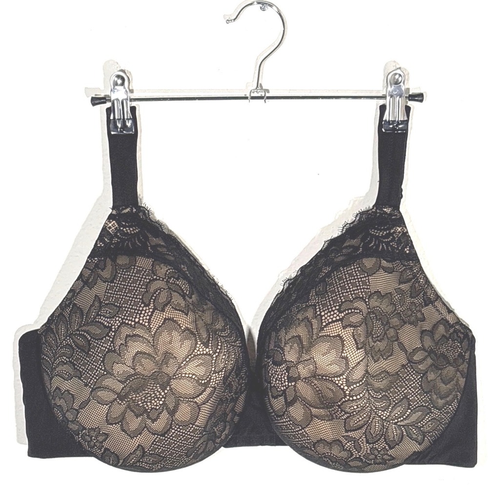 Cacique Black Floral Lace Lightly‎ Lined Full Coverage Underwire Bra 44DD 1178
